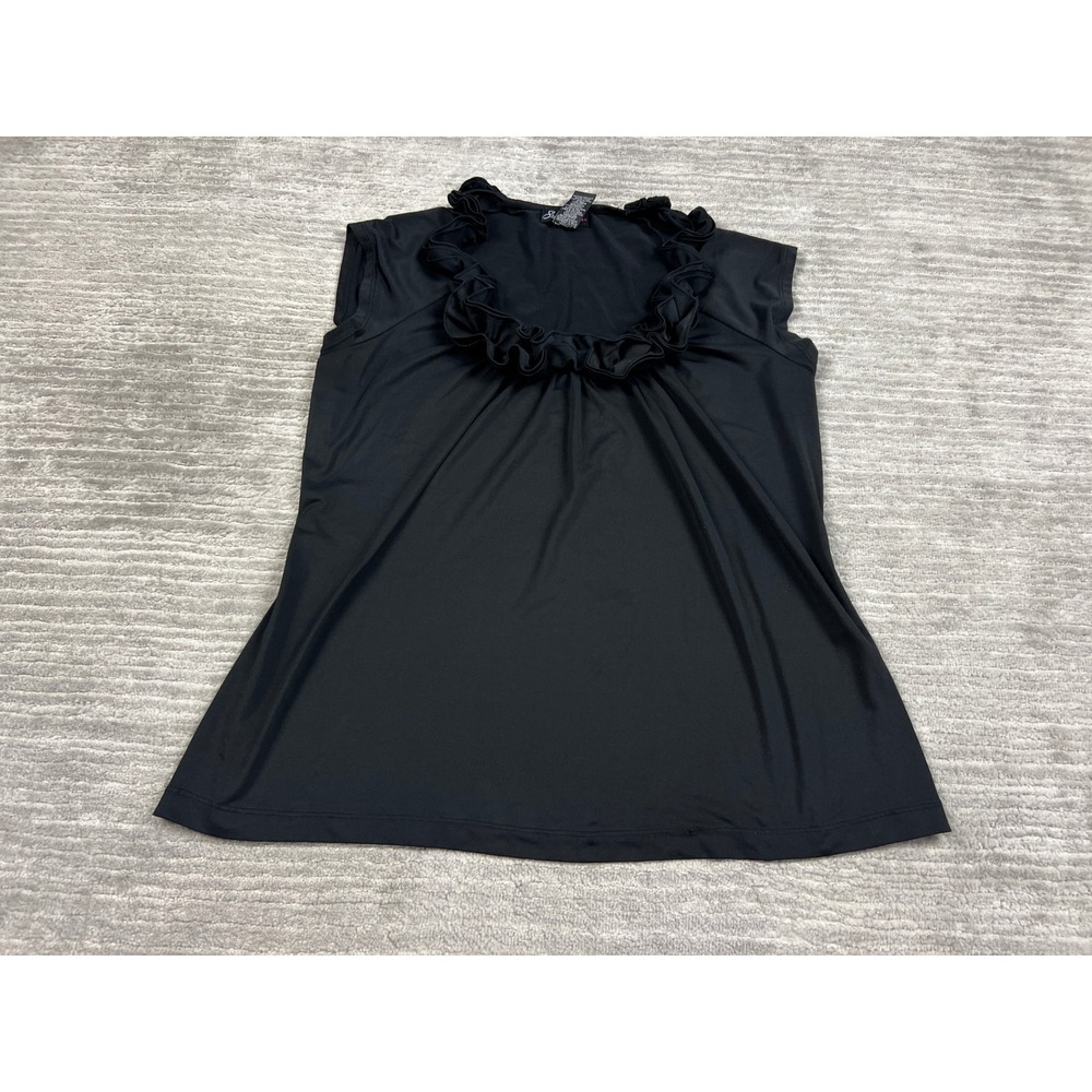 Susie Rose Top Womens XL Black Ruffle Scoop Neck Sleeveless Blouse Solid Stretch
